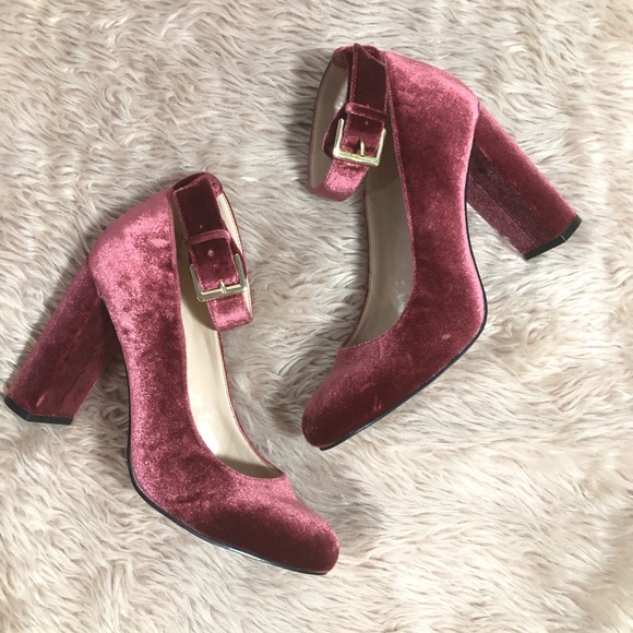 Nine West Shoes - Nine West Louiza pink velvet ankle strap heels